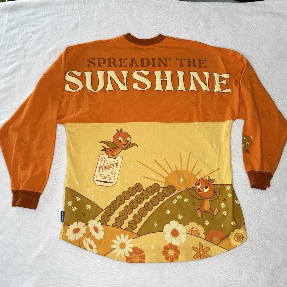 Disney Parks Orange Bird Spirit Jersey M Spreadin Sunshine Groovy Retro Floral